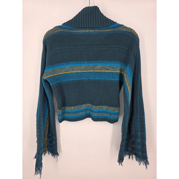 Free People Close to Me Striped pullover turtleneck sweater green blue Medium - Picture 7 of 7